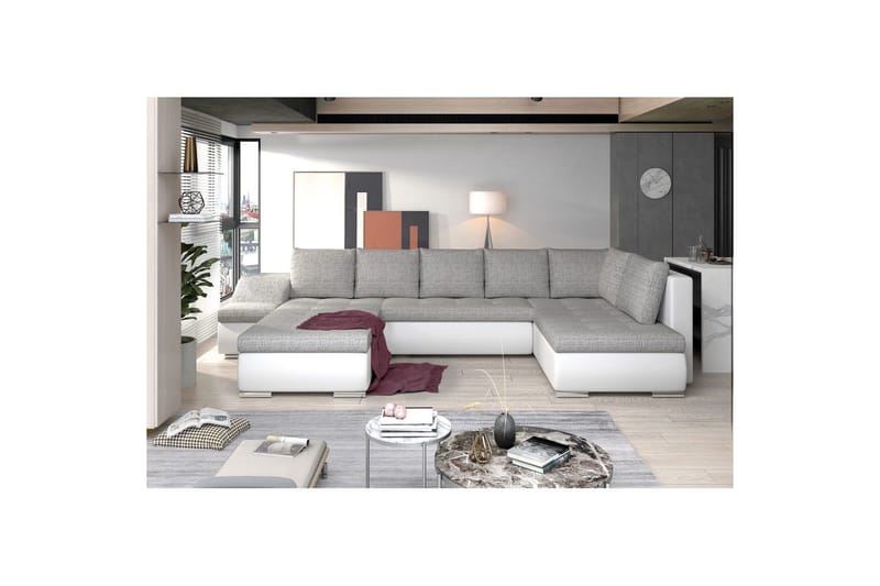 Hörnsoffa Eltap Giovanni 351x82x190 cm - Berlin 01, Mjuk 17, Grå, Vit, Vänster - Möbler - Soffa - Bäddsoffa - Hörnbäddsoffa