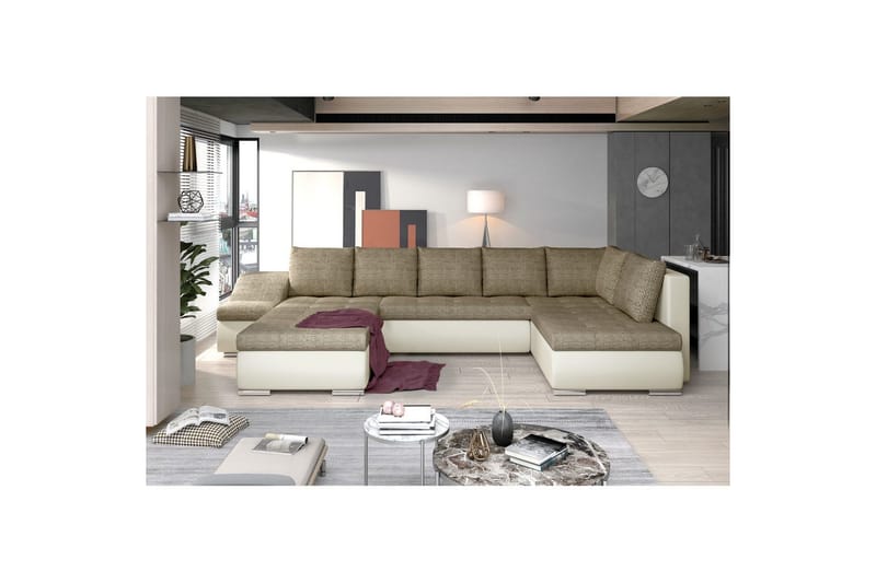 Hörnsoffa Eltap Giovanni 351x82x190 cm - Berlin 03, Mjuk 33, Beige, Vänster - Möbler - Soffa - Bäddsoffa - Hörnbäddsoffa