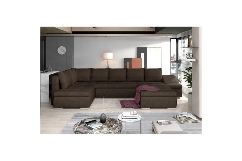 Hörnsoffa Eltap Giovanni 351x82x190 cm - Dora 28, Mörkbrun, Höger - Möbler - Soffa - Bäddsoffa - Hörnbäddsoffa