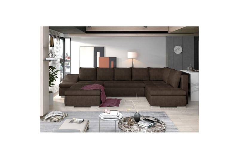Hörnsoffa Eltap Giovanni 351x82x190 cm - Dora 28, Mörkbrun, Vänster - Möbler - Soffa - Bäddsoffa - Hörnbäddsoffa