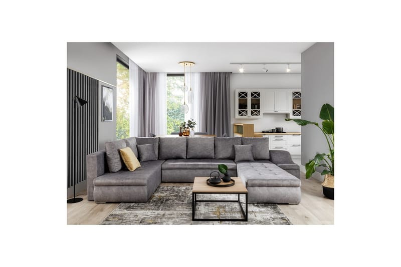 Hörnsoffa Eltap Giovanni 351x82x190 cm - Dora 90, Grå, Höger - Möbler - Soffa - Bäddsoffa - Hörnbäddsoffa