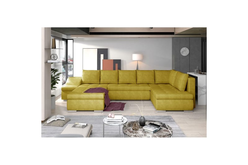 Hörnsoffa Eltap Giovanni 351x82x190 cm - Omega 68, Gul, Vänster - Möbler - Soffa - Bäddsoffa - Hörnbäddsoffa