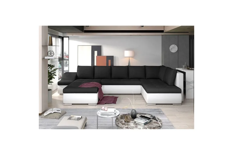 Hörnsoffa Eltap Giovanni 351x82x190 cm - Sawana 14, Soft 17, Svart, Vit, Vänster - Möbler - Soffa - Bäddsoffa - Hörnbäddsoffa