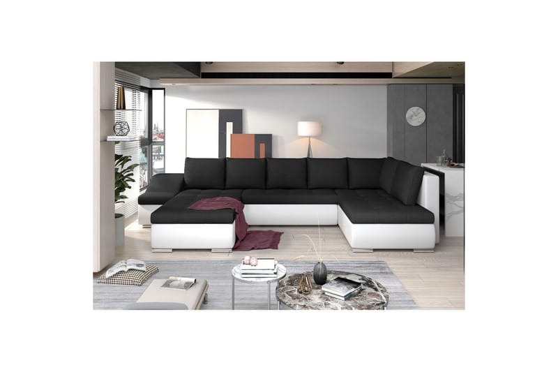Hörnsoffa Eltap Giovanni 351x82x190 cm - Sawana 14, Soft 17, Svart, Vit, Vänster - Möbler - Soffa - Bäddsoffa - Hörnbäddsoffa