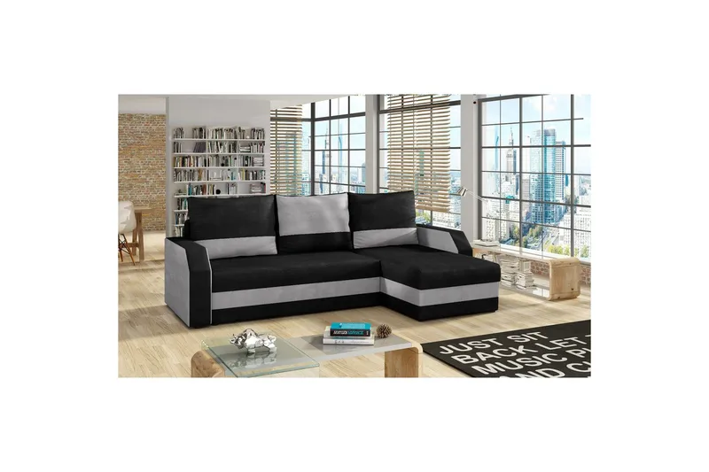 Hörnsoffa Eltap Giulio 239x150x86 cm, Kronos 07, Paros 05, Svart, Ljusgrå