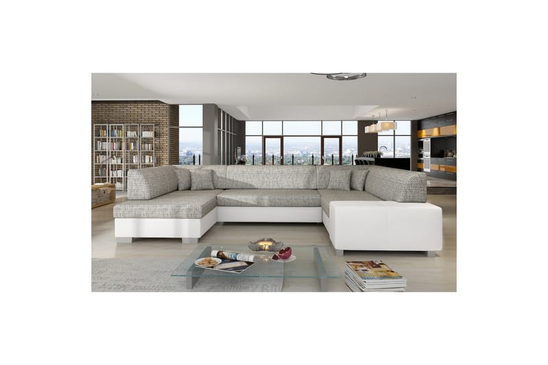 Hörnsoffa Eltap Havana 322x204x72 cm - Berlin 01, Mjuk 17, Grå, Vit, Vänster - Möbler - Soffa - Bäddsoffa - Hörnbäddsoffa