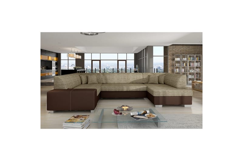 Hörnsoffa Eltap Havana 322x204x72 cm - Berlin 03, Mjuk 66, Beige, Mörkbrun, Höger - Möbler - Soffa - Bäddsoffa - Hörnbäddsoffa