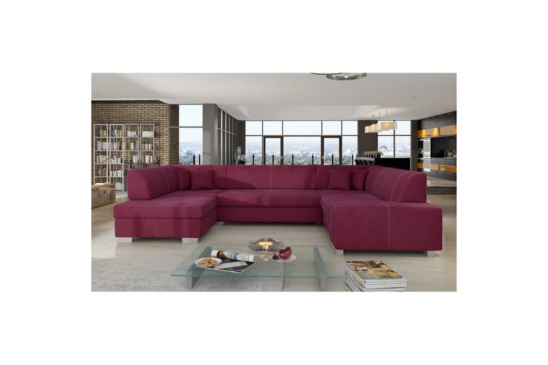 Hörnsoffa Eltap Havana 322x204x72 cm - Mat Velvet 68, Röd, Vänster - Möbler - Soffa - Bäddsoffa - Hörnbäddsoffa