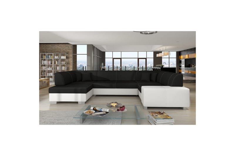 Hörnsoffa Eltap Havana 322x204x72 cm - Sawana 14, Soft 17, Svart, Vit, Vänster - Möbler - Soffa - Bäddsoffa - Hörnbäddsoffa