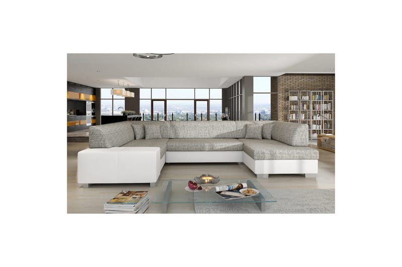 Hörnsoffa Eltap Isloren 322x204x72 cm - Berlin 01, Mjuk 17, Grå, Vit, Höger - Möbler - Soffa - Bäddsoffa - Hörnbäddsoffa