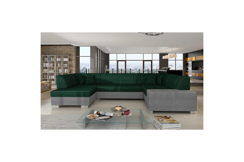 Hörnsoffa Eltap Isloren 322x204x72 cm, Kronos 19, Paros 05, Mörkgrön, Ljusgrå, Vänster