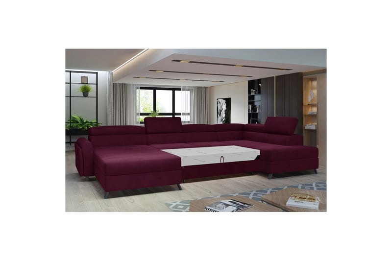 Hörnsoffa Eltap Josette 360x200x92 cm - Mat Velvet 68, Röd, Höger - Möbler - Soffa - Bäddsoffa - Bäddsoffa divan