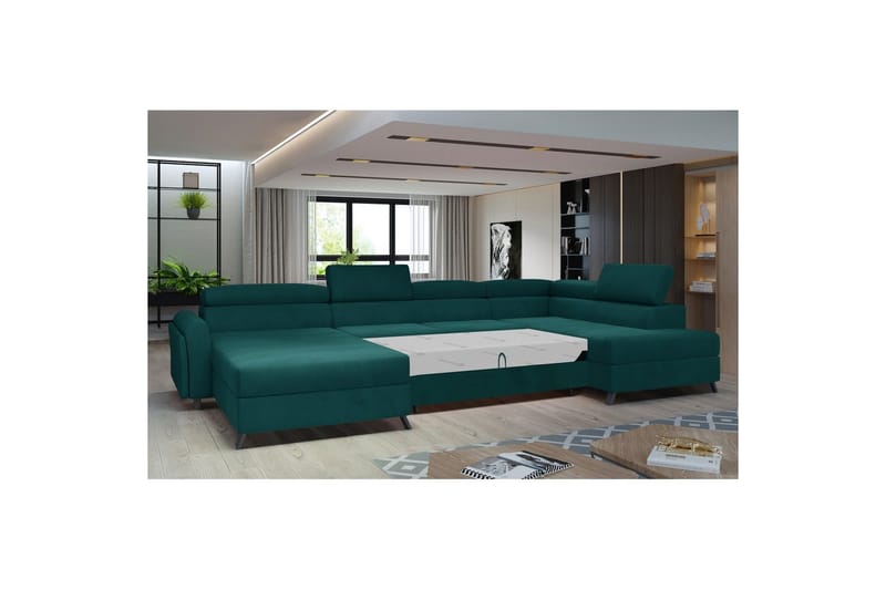 Hörnsoffa Eltap Josette 360x200x92 cm - Mat Velvet 75, Grön, Höger - Möbler - Soffa - Bäddsoffa - Bäddsoffa divan