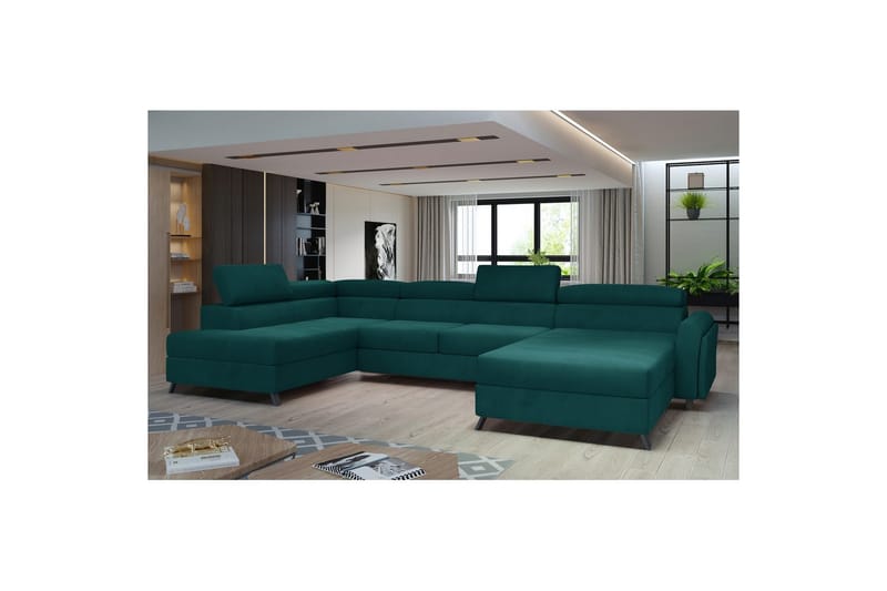 Hörnsoffa Eltap Josette 360x200x92 cm - Mat Velvet 75, Grön, Vänster - Möbler - Soffa - Bäddsoffa - Bäddsoffa divan