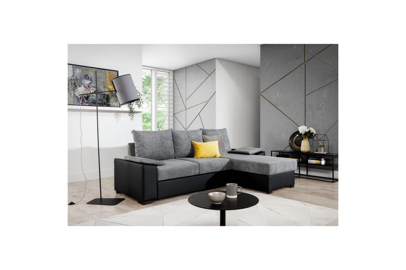Hörnsoffa Eltap Letto 245x160x90 cm, Omega 13, Soft 11, Grå, Svart