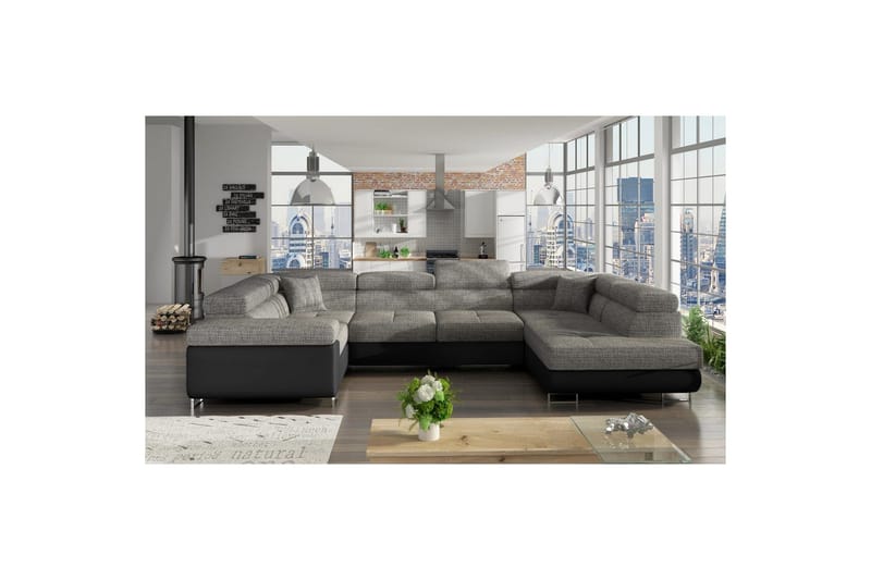 Hörnsoffa Eltap Letto 340x202x90 cm - Berlin 01, Soft 11, Grå, Svart, Höger - Möbler - Soffa - Bäddsoffa - Hörnbäddsoffa