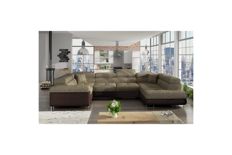 Hörnsoffa Eltap Letto 340x202x90 cm - Berlin 03, Mjuk 66, Beige, Mörkbrun, Höger - Möbler - Soffa - Bäddsoffa - Hörnbäddsoffa