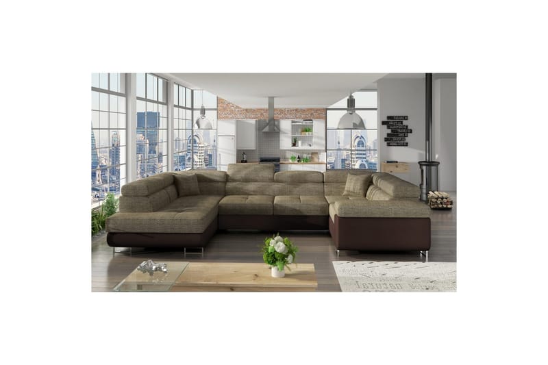 Hörnsoffa Eltap Letto 340x202x90 cm, Berlin 03, Mjuk 66, Beige, Mörkbrun, Vänster