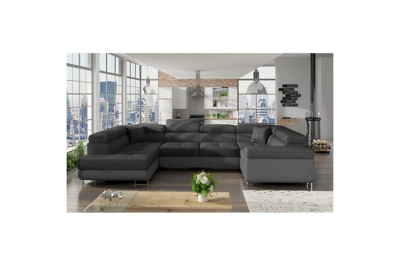 Hörnsoffa Eltap Letto 340x202x90 cm - Inari 96, Soft 29, Mörkgrå, Grå, Vänster - Möbler - Soffa - Bäddsoffa - Hörnbäddsoffa