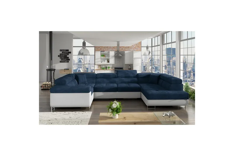 Hörnsoffa Eltap Letto 340x202x90 cm, Kronos 09, Soft 17, Mörkblå, Vit, Höger