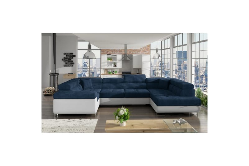 Hörnsoffa Eltap Letto 340x202x90 cm, Kronos 09, Soft 17, Mörkblå, Vit, Höger