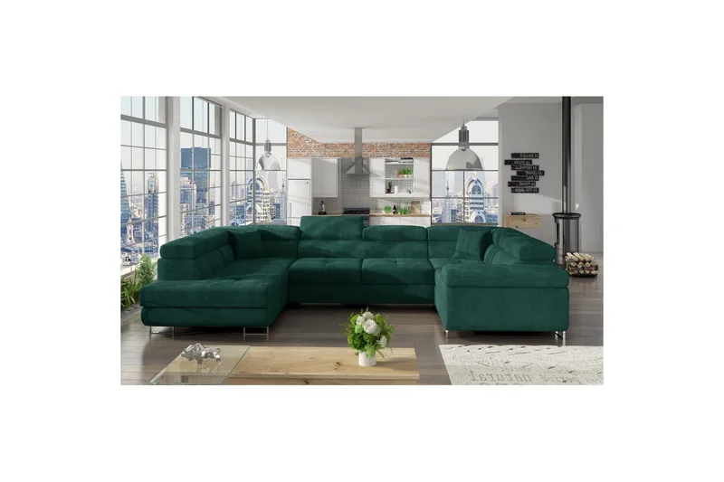 Hörnsoffa Eltap Letto 340x202x90 cm, Kronos 19, Mörkgrön, Vänster