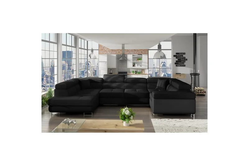 Hörnsoffa Eltap Letto 340x202x90 cm, Sawana 14, Soft 11, Svart, Svart, Vänster