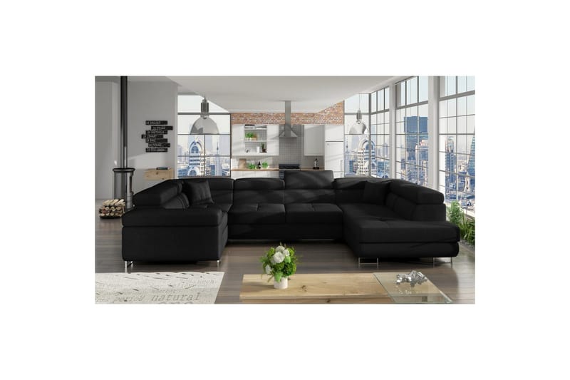 Hörnsoffa Eltap Letto 340x202x90 cm - Sawana 14, Svart, Höger - Möbler - Soffa - Bäddsoffa - Hörnbäddsoffa