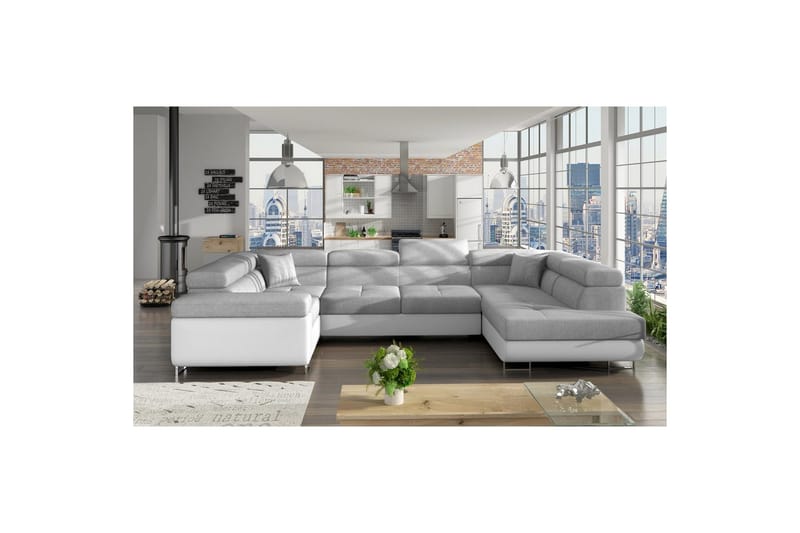 Hörnsoffa Eltap Letto 340x202x90 cm - Sawana 21, Soft 17, Grå, Vit, Höger - Möbler - Soffa - Bäddsoffa - Hörnbäddsoffa