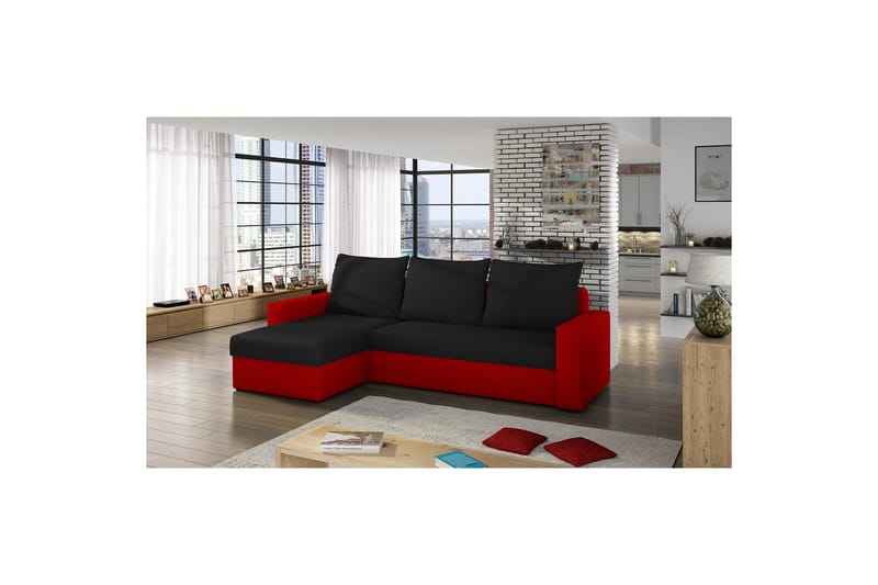 Hörnsoffa Eltap Livio 237x150x72 cm - Alova 04, Alova 46, Svart, Röd - Möbler - Soffa - Bäddsoffa - Bäddsoffa divan