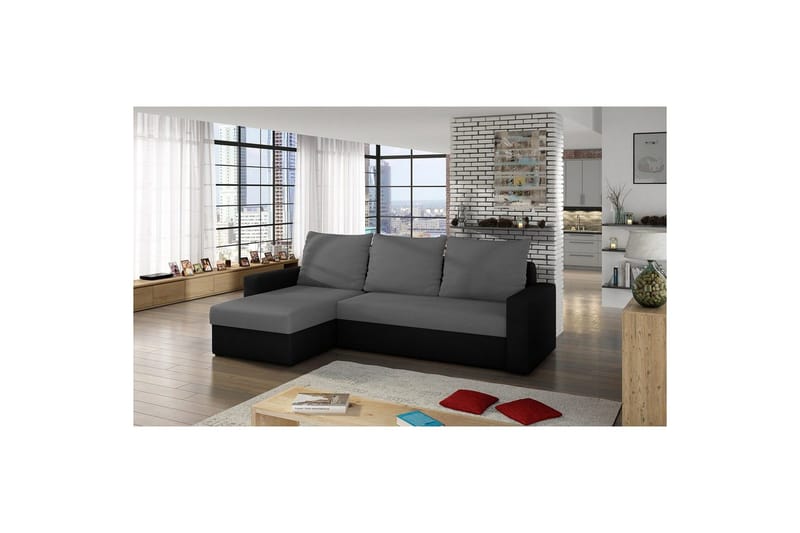 Hörnsoffa Eltap Livio 237x150x72 cm - Alova 10, Alova 04, Grå, Svart - Möbler - Soffa - Bäddsoffa - Bäddsoffa divan