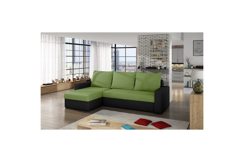 Hörnsoffa Eltap Livio 237x150x72 cm - Alova 42, Alova, Grön, Svart - Möbler - Soffa - Bäddsoffa - Bäddsoffa divan