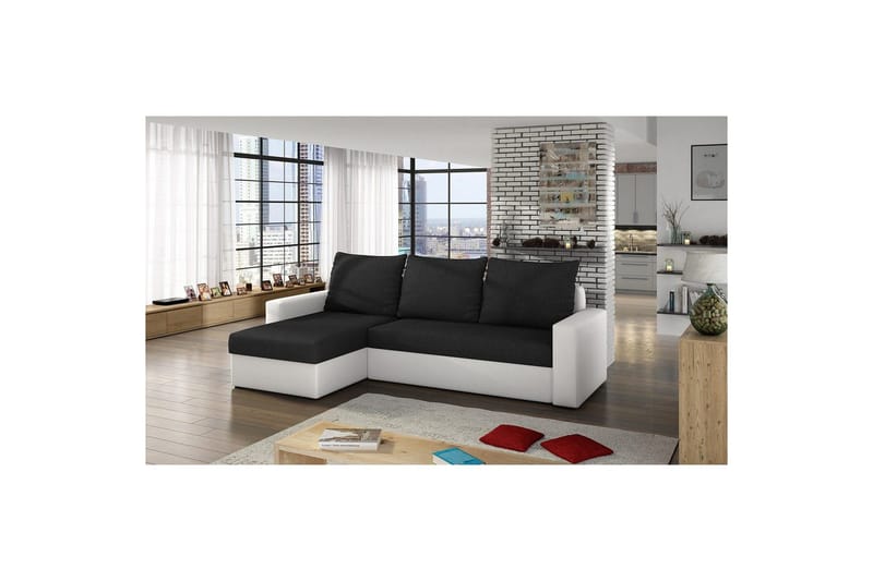 Hörnsoffa Eltap Livio 237x150x72 cm - Sawana 14, Soft 17, Svart, Vit - Möbler - Soffa - Bäddsoffa - Bäddsoffa divan