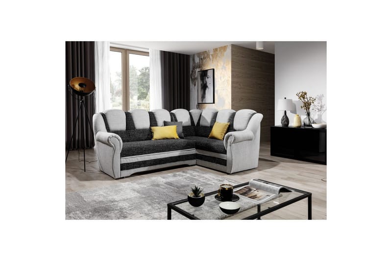 Hörnsoffa Eltap Lord II 243x195x112 cm - Berlin 02, Berlin 10, Svart, Grå, Höger - Möbler - Soffa - Bäddsoffa - Hörnbäddsoffa