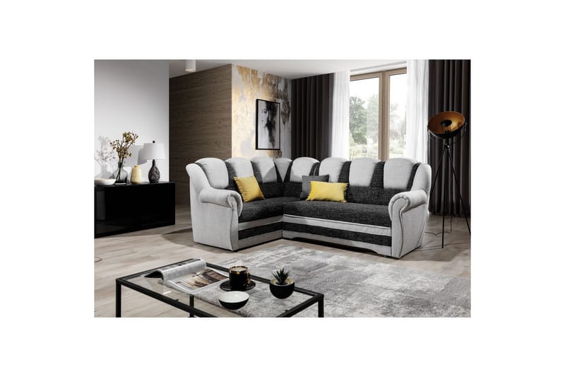 Hörnsoffa Eltap Lord II 243x195x112 cm - Berlin 02, Berlin 10, Svart, Grå, Vänster - Möbler - Soffa - Bäddsoffa - Hörnbäddsoffa