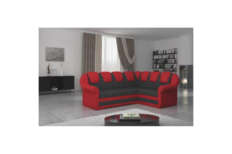 Hörnsoffa Eltap Lord II 243x195x112 cm - Berlin 02, Soft 10, Svart, Röd, Höger - Möbler - Soffa - Bäddsoffa - Hörnbäddsoffa