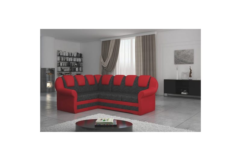 Hörnsoffa Eltap Lord II 243x195x112 cm - Berlin 02, Soft 10, Svart, Röd, Vänster - Möbler - Soffa - Bäddsoffa - Hörnbäddsoffa