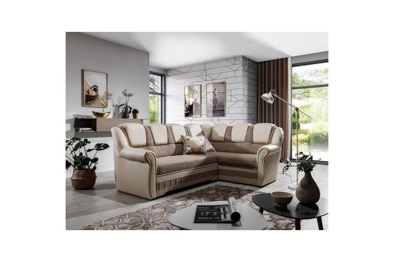 Hörnsoffa Eltap Lord II 243x195x112 cm - Berlin 03, Soft 33, Beige, Höger - Möbler - Soffa - Bäddsoffa - Hörnbäddsoffa