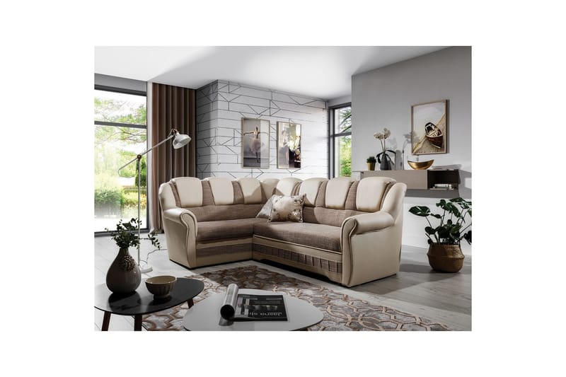 Hörnsoffa Eltap Lord II 243x195x112 cm - Berlin 03, Soft 33, Beige, Vänster - Möbler - Soffa - Bäddsoffa - Hörnbäddsoffa