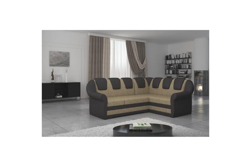 Hörnsoffa Eltap Lord II 243x195x112 cm - Berlin 03, Soft 66, Beige, Mörkbrun, Höger - Möbler - Soffa - Bäddsoffa - Hörnbäddsoffa