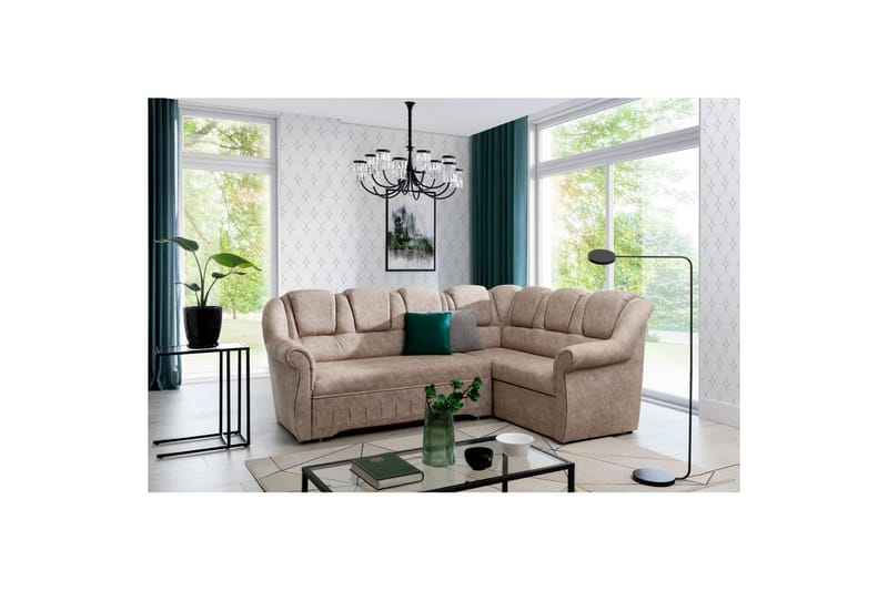 Hörnsoffa Eltap Lord II 243x195x112 cm - Dora 21, Beige, Höger - Möbler - Soffa - Bäddsoffa - Hörnbäddsoffa