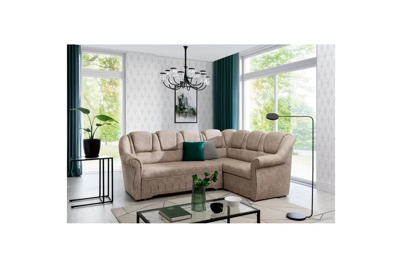 Hörnsoffa Eltap Lord II 243x195x112 cm - Dora 21, Beige, Höger - Möbler - Soffa - Bäddsoffa - Hörnbäddsoffa