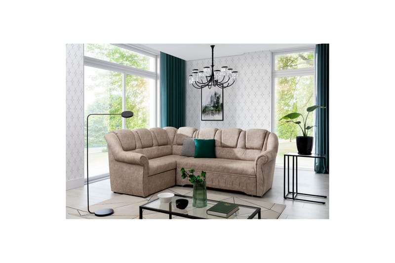 Hörnsoffa Eltap Lord II 243x195x112 cm - Dora 21, Beige, Vänster - Möbler - Soffa - Bäddsoffa - Hörnbäddsoffa