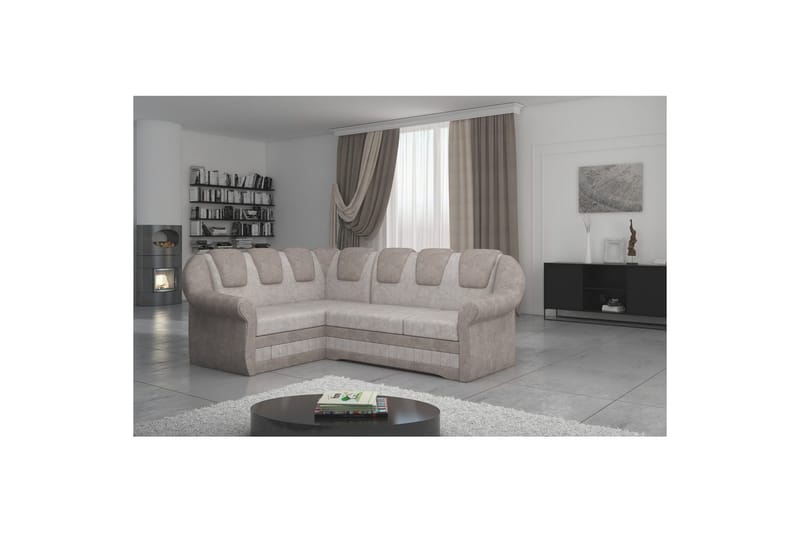 Hörnsoffa Eltap Lord II 243x195x112 cm - Dora 21, Dora 22, Beige, Brun, Vänster - Möbler - Soffa - Bäddsoffa - Hörnbäddsoffa