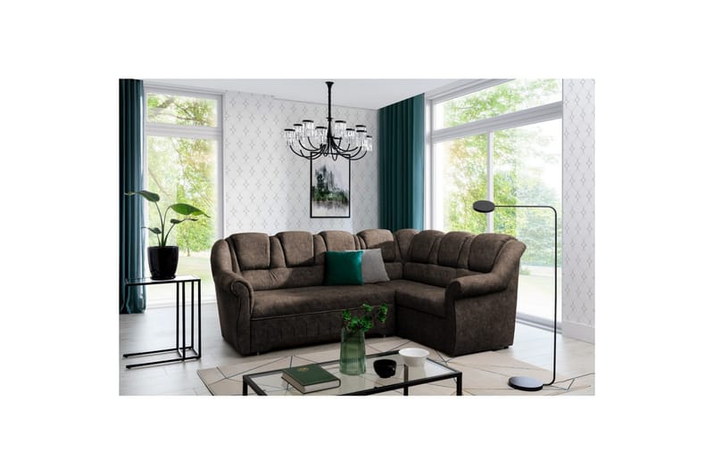 Hörnsoffa Eltap Lord II 243x195x112 cm - Dora 28, Mörkbrun, Höger - Möbler - Soffa - Bäddsoffa - Hörnbäddsoffa