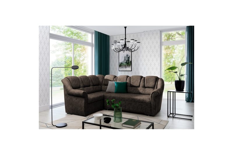 Hörnsoffa Eltap Lord II 243x195x112 cm - Dora 28, Mörkbrun, Vänster - Möbler - Soffa - Bäddsoffa - Hörnbäddsoffa