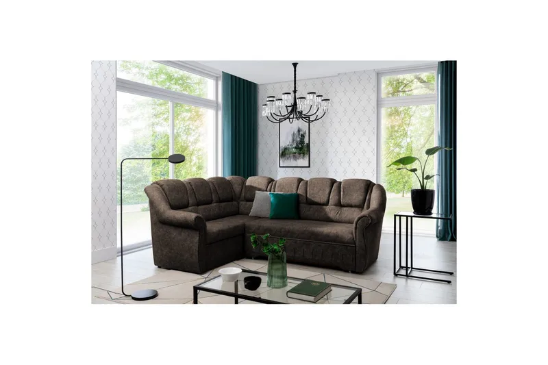 Hörnsoffa Eltap Lord II 243x195x112 cm - Dora 28, Mörkbrun, Vänster - Möbler - Soffa - Bäddsoffa - Hörnbäddsoffa