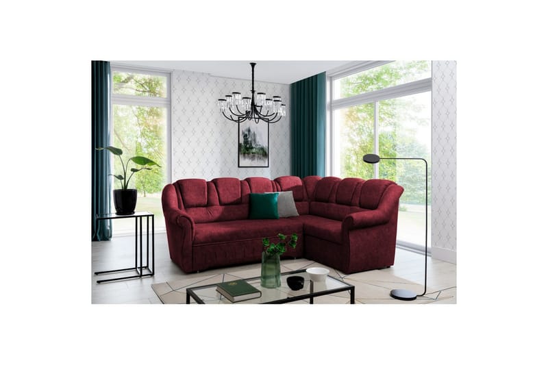 Hörnsoffa Eltap Lord II 243x195x112 cm - Dora 63, Röd, Höger - Möbler - Soffa - Bäddsoffa - Hörnbäddsoffa