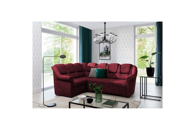 Hörnsoffa Eltap Lord II 243x195x112 cm - Dora 63, Röd, Vänster - Möbler - Soffa - Bäddsoffa - Hörnbäddsoffa