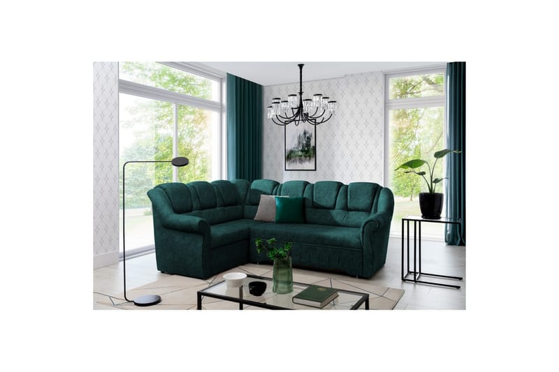 Hörnsoffa Eltap Lord II 243x195x112 cm - Dora 85, Mörkgrön, Vänster - Möbler - Soffa - Bäddsoffa - Hörnbäddsoffa